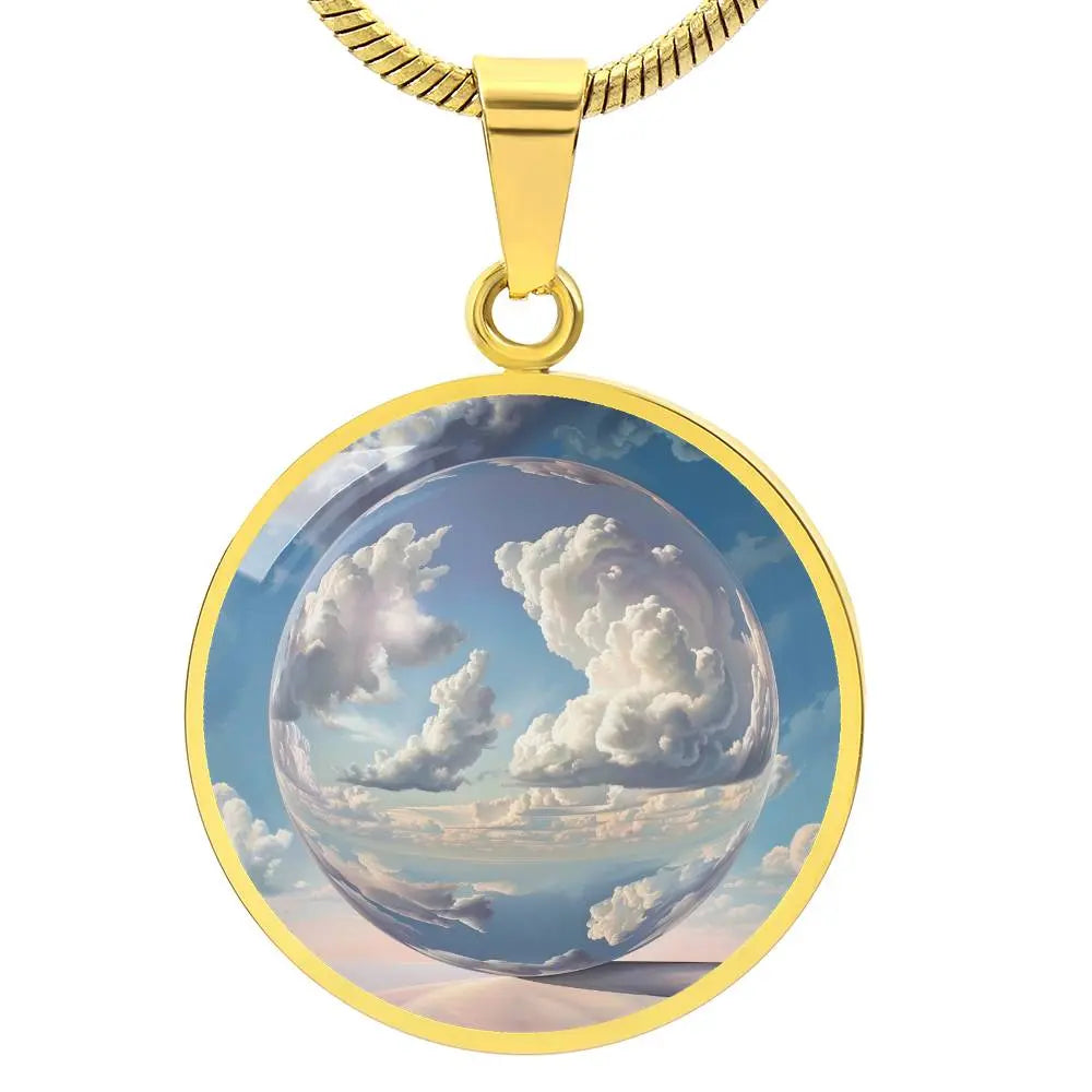 Gold Air Element Pendant Necklace on a white background.