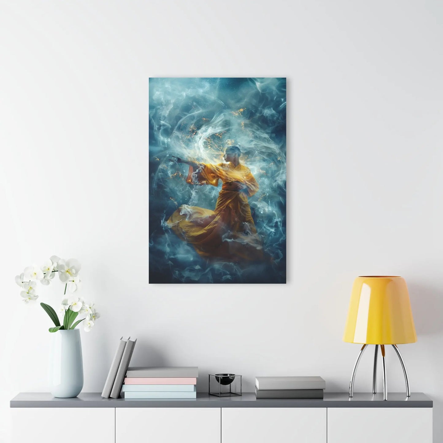 "Master of the Winds" Wall Art displayed in a modern living room setting to show scale.