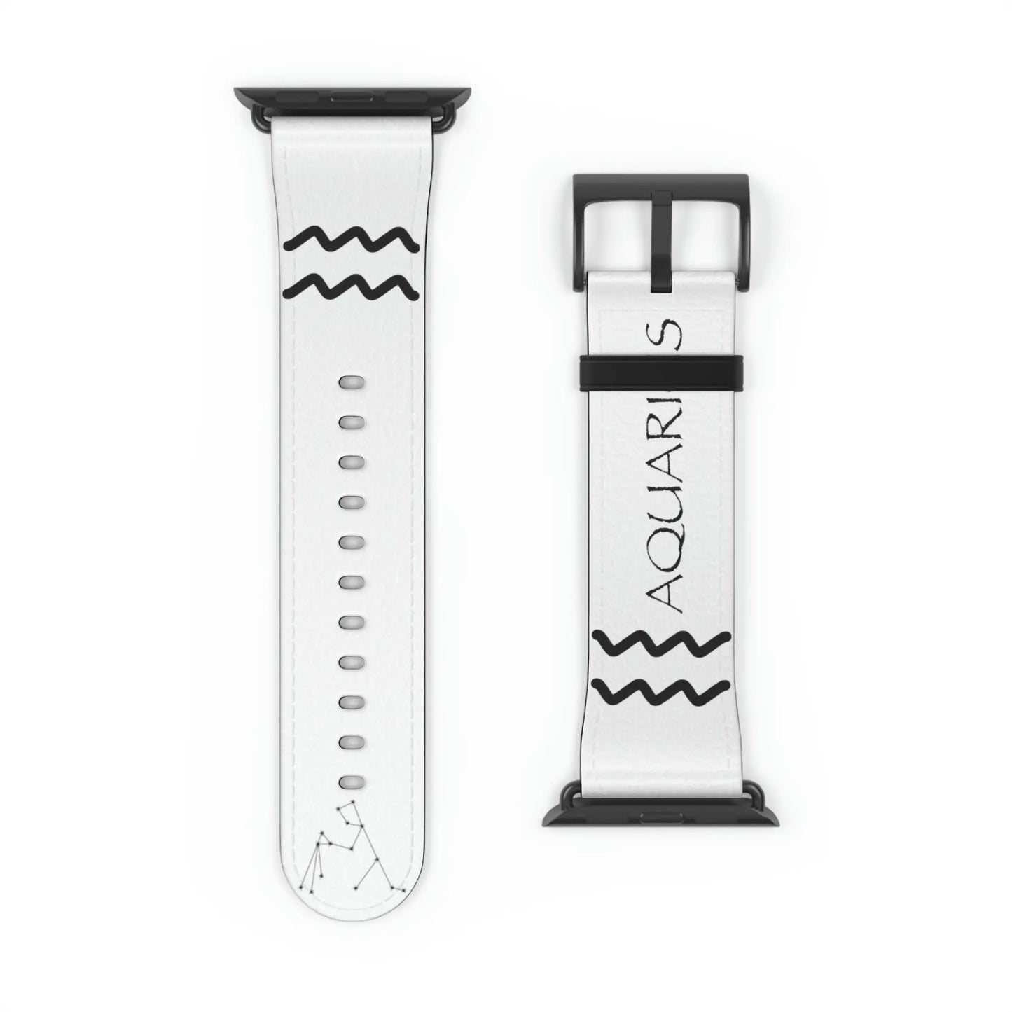 White Aquarius Zodiac Yang Watch Band with a Black buckle.