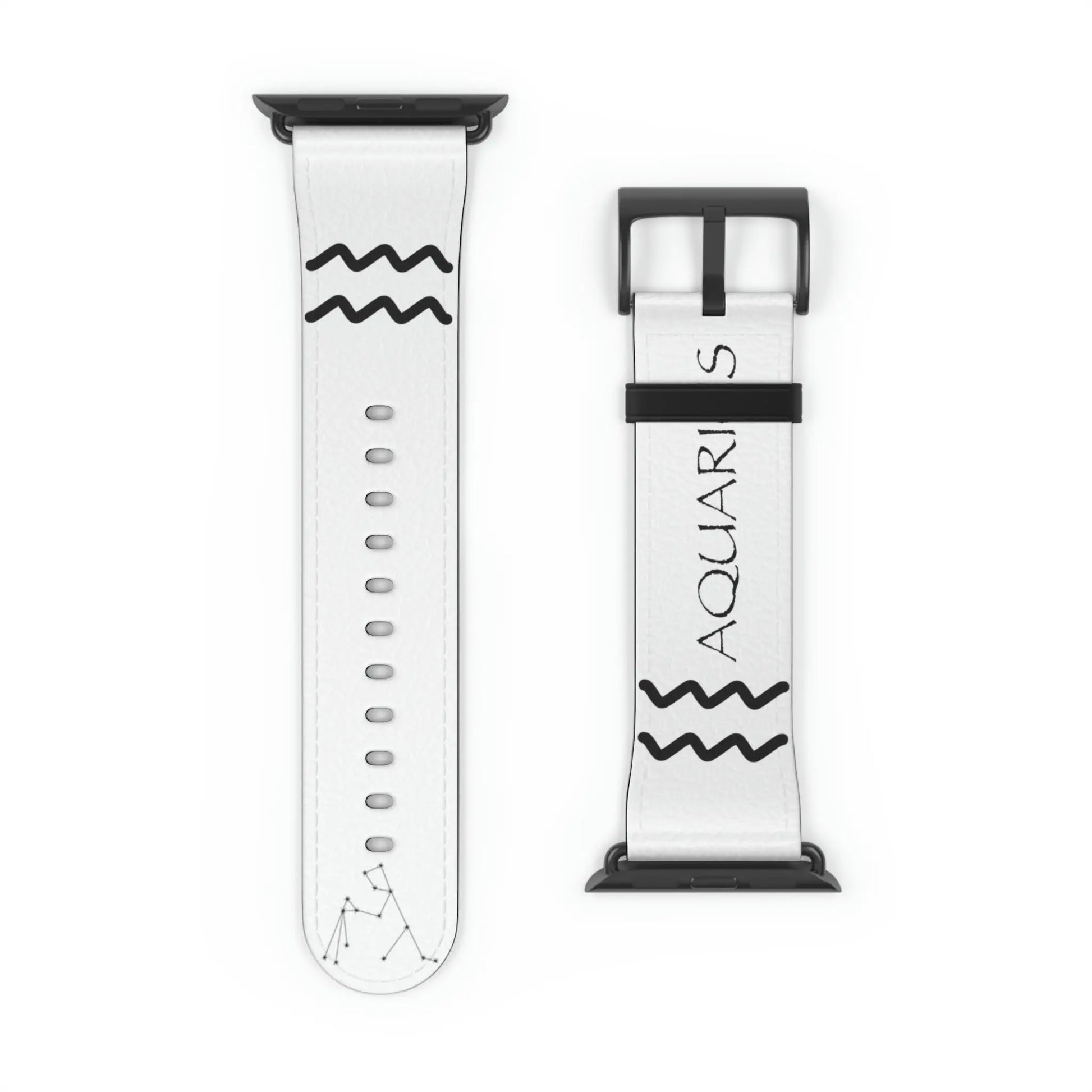 White Aquarius Zodiac Yang Watch Band with a Black buckle.