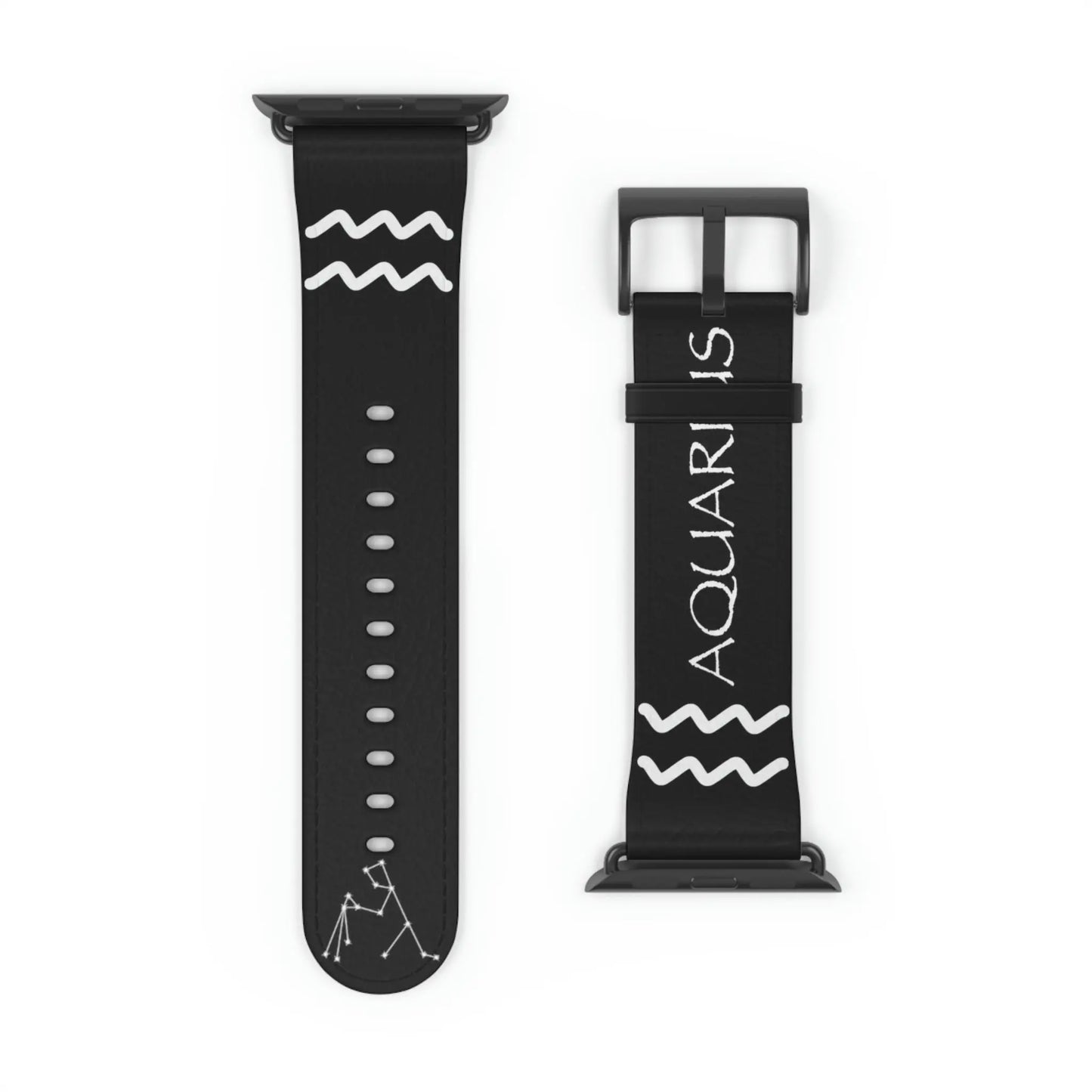 Black Aquarius Zodiac Yin Watch Band with a Black buckle.