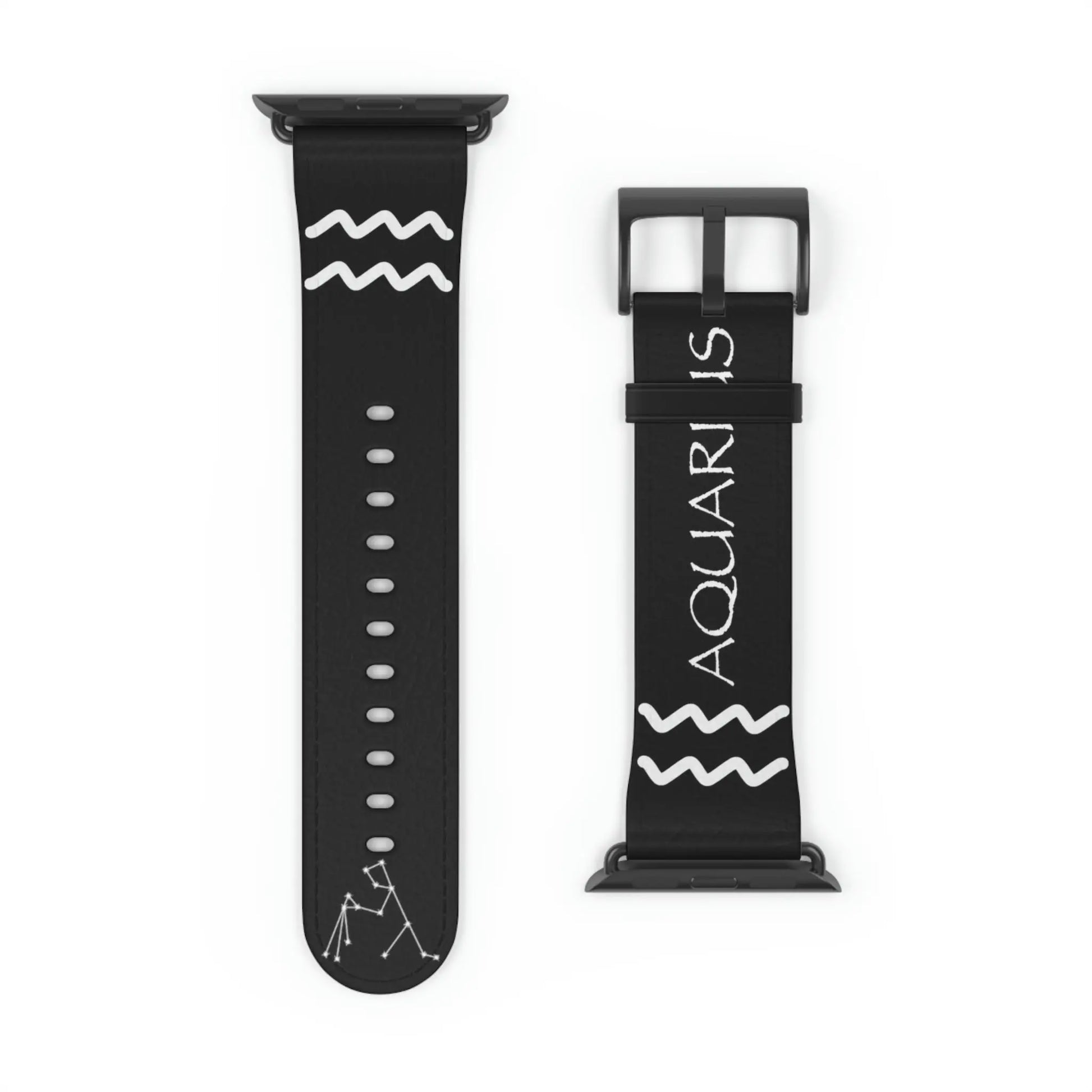 Black Aquarius Zodiac Yin Watch Band with a Black buckle.