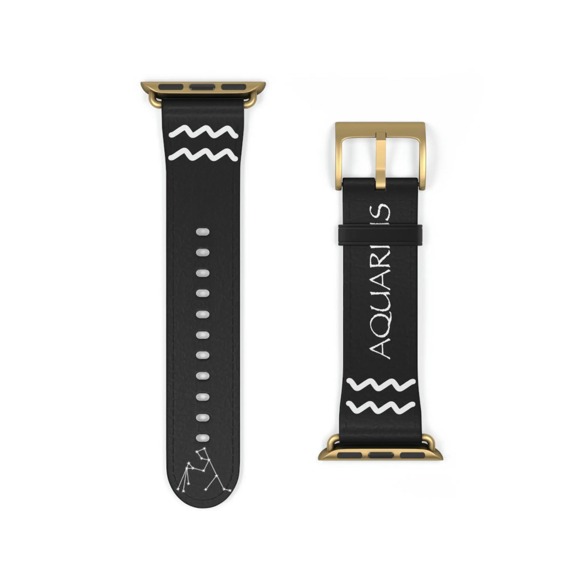 Black Aquarius Zodiac Yin Watch Band with a Gold buckle.