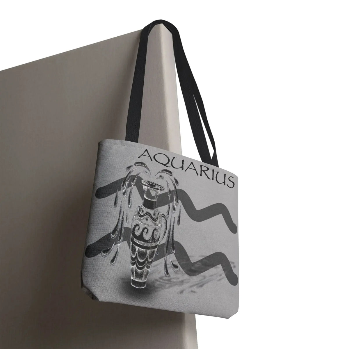Aquarius zodiac tote bag with water bearer design, astrology-themed canvas shoulder bag