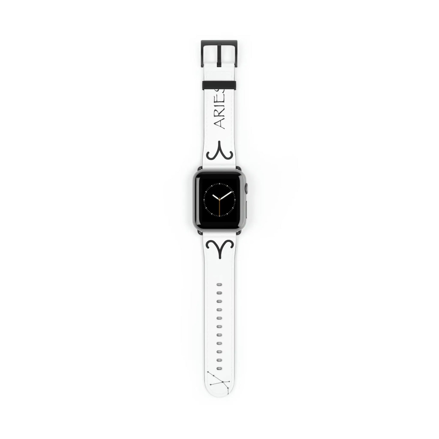White Aries Zodiac Yang Watch Band with a Black buckle.