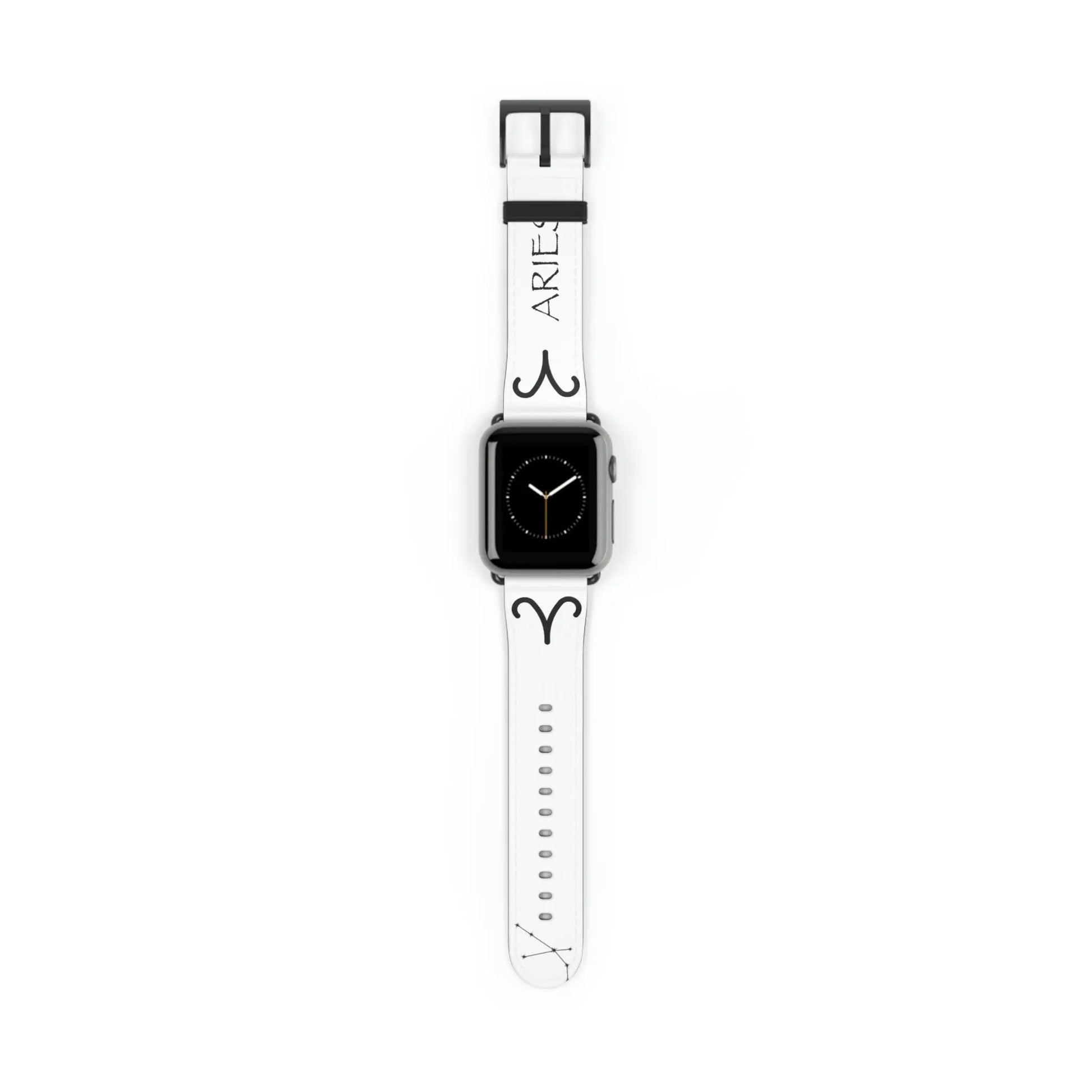 White Aries Zodiac Yang Watch Band with a Black buckle.