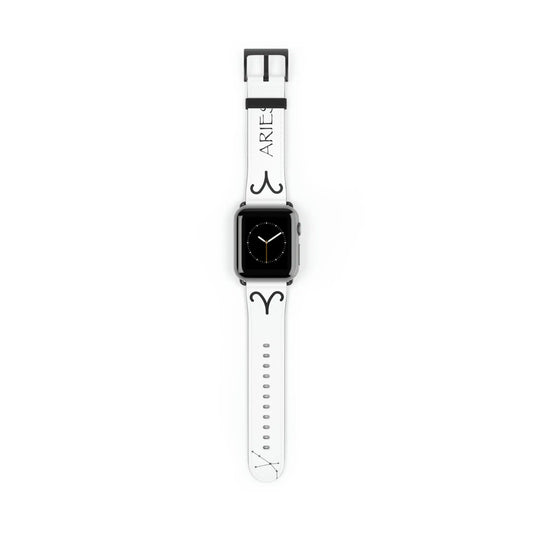 White Aries Zodiac Yang Watch Band with a Black buckle.