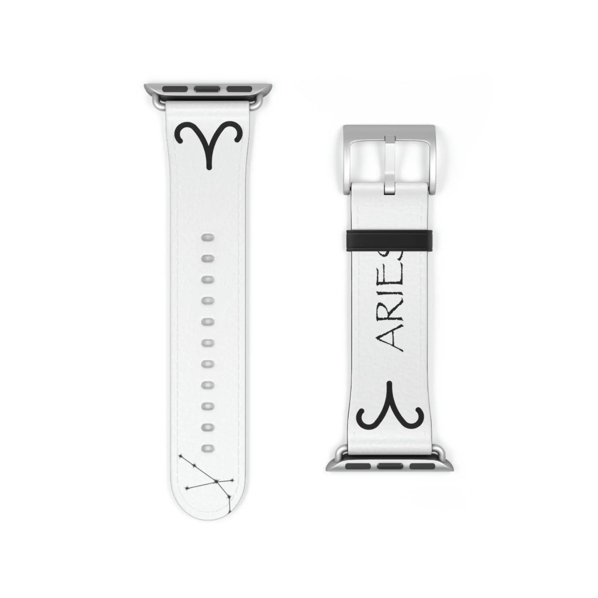 White Aries Zodiac Yang Watch Band with a Silver buckle.