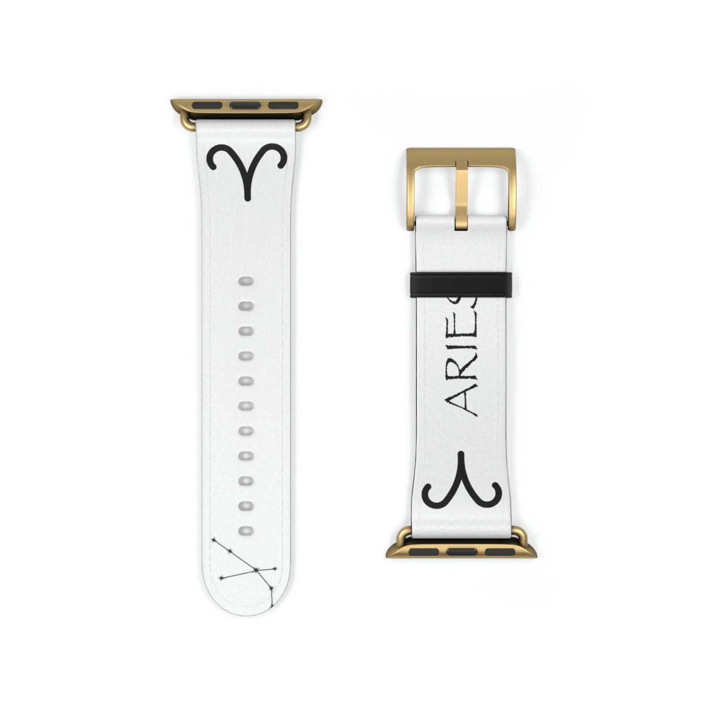 White Aries Zodiac Yang Watch Band with a Gold buckle.