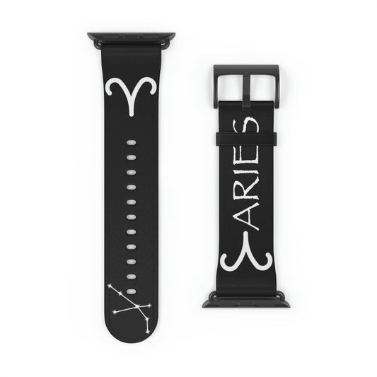 Black Aries Zodiac Yin Watch Band with a Black buckle.