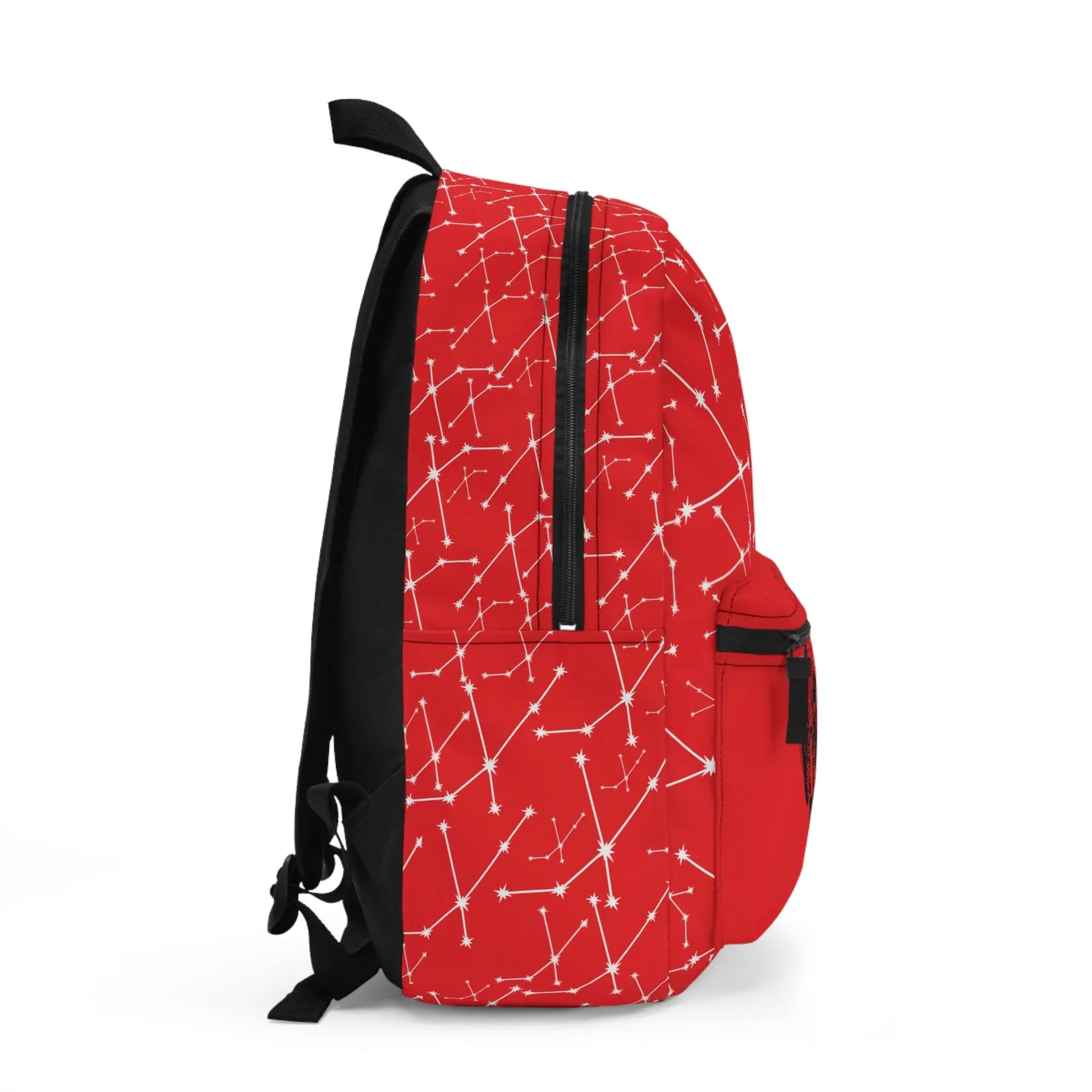 Red Aries Zodiac Backpack - Right side profile showing strap and pocket details.