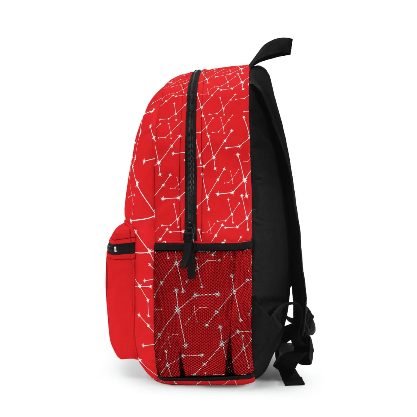 Red Aries Zodiac Backpack - Left side profile showing the full constellation pattern.