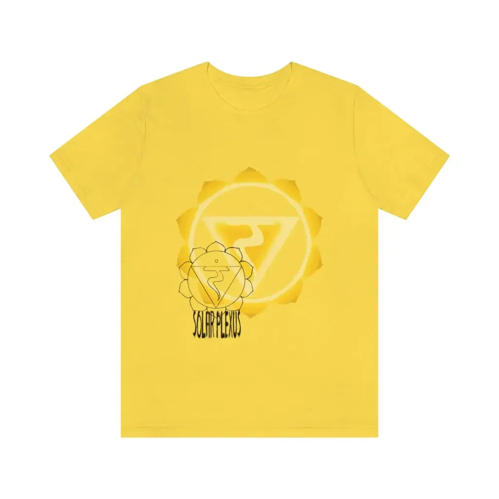 Yellow Solar Plexus chakra t-shirt with sacred geometry design for energy healing and spiritual wellness