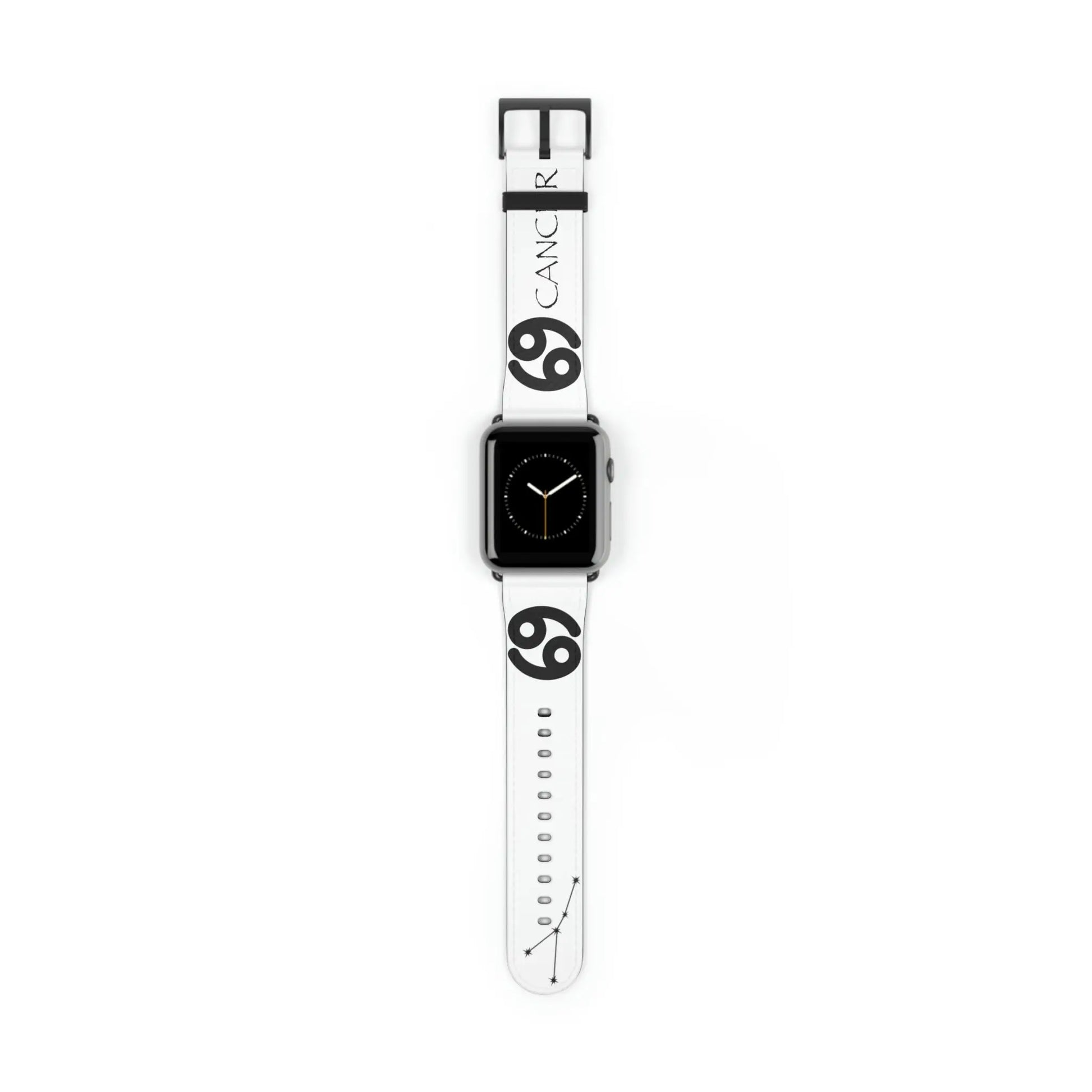 The white Cancer Yang band shown on an Apple Watch.