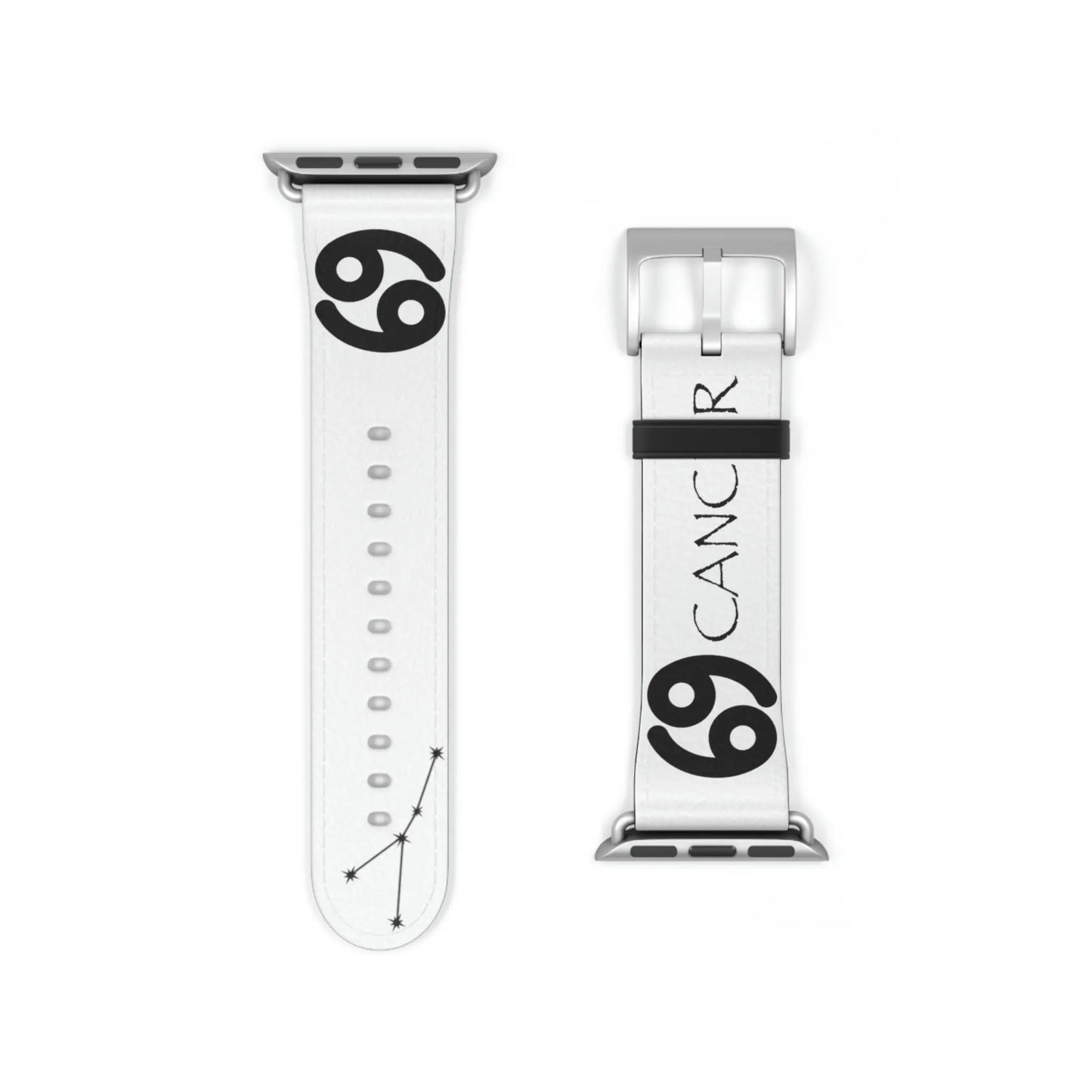 White Cancer Zodiac Yang Watch Band with a Silver buckle.