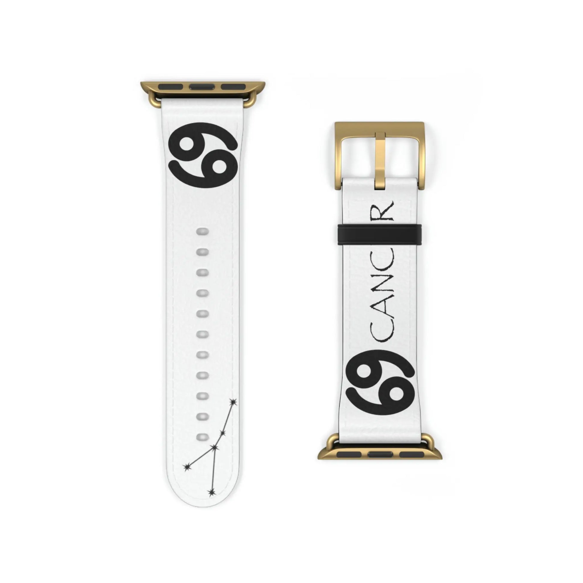 White Cancer Zodiac Yang Watch Band with a Gold buckle.