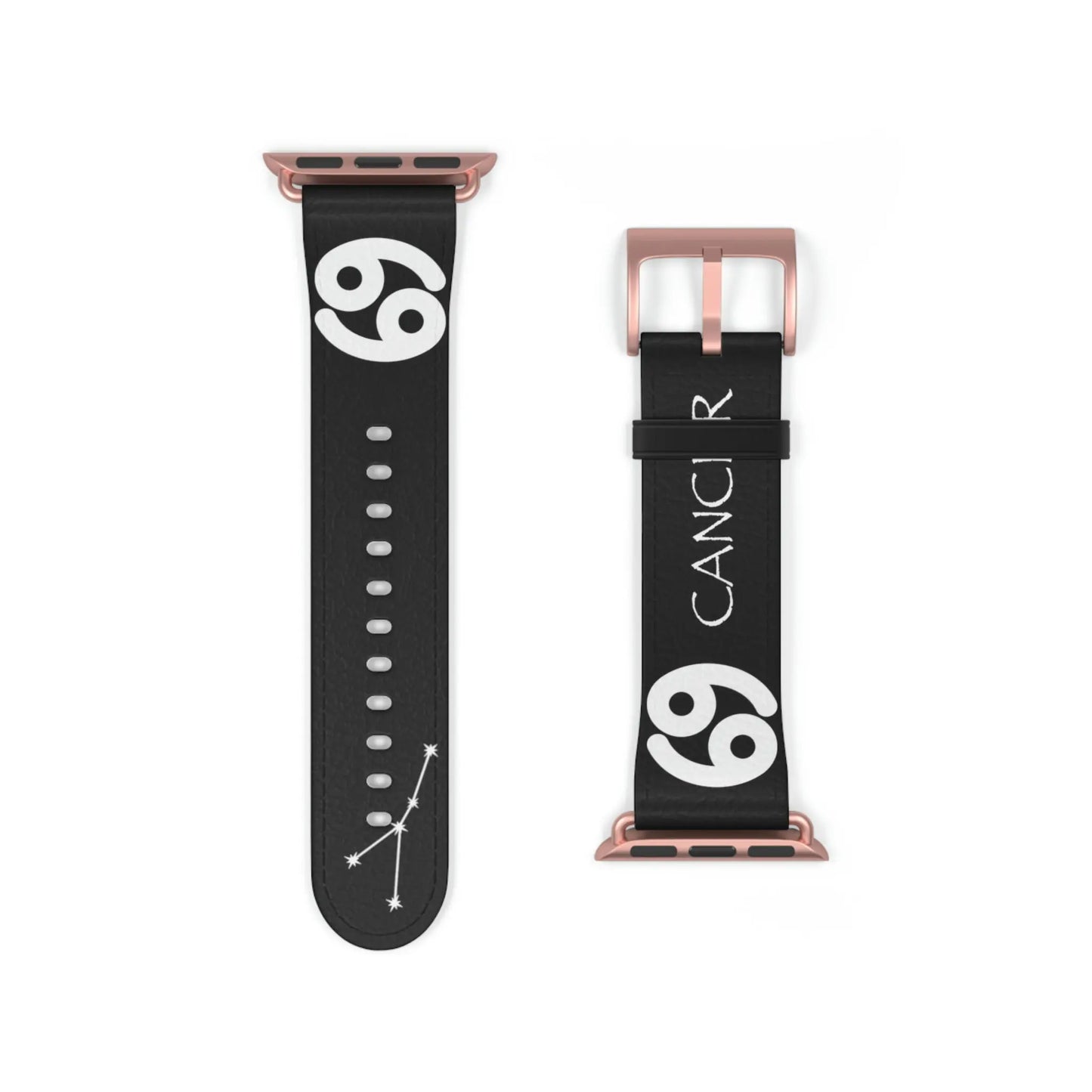 Black Cancer Zodiac Yin Watch Band with a Rose Gold buckle.