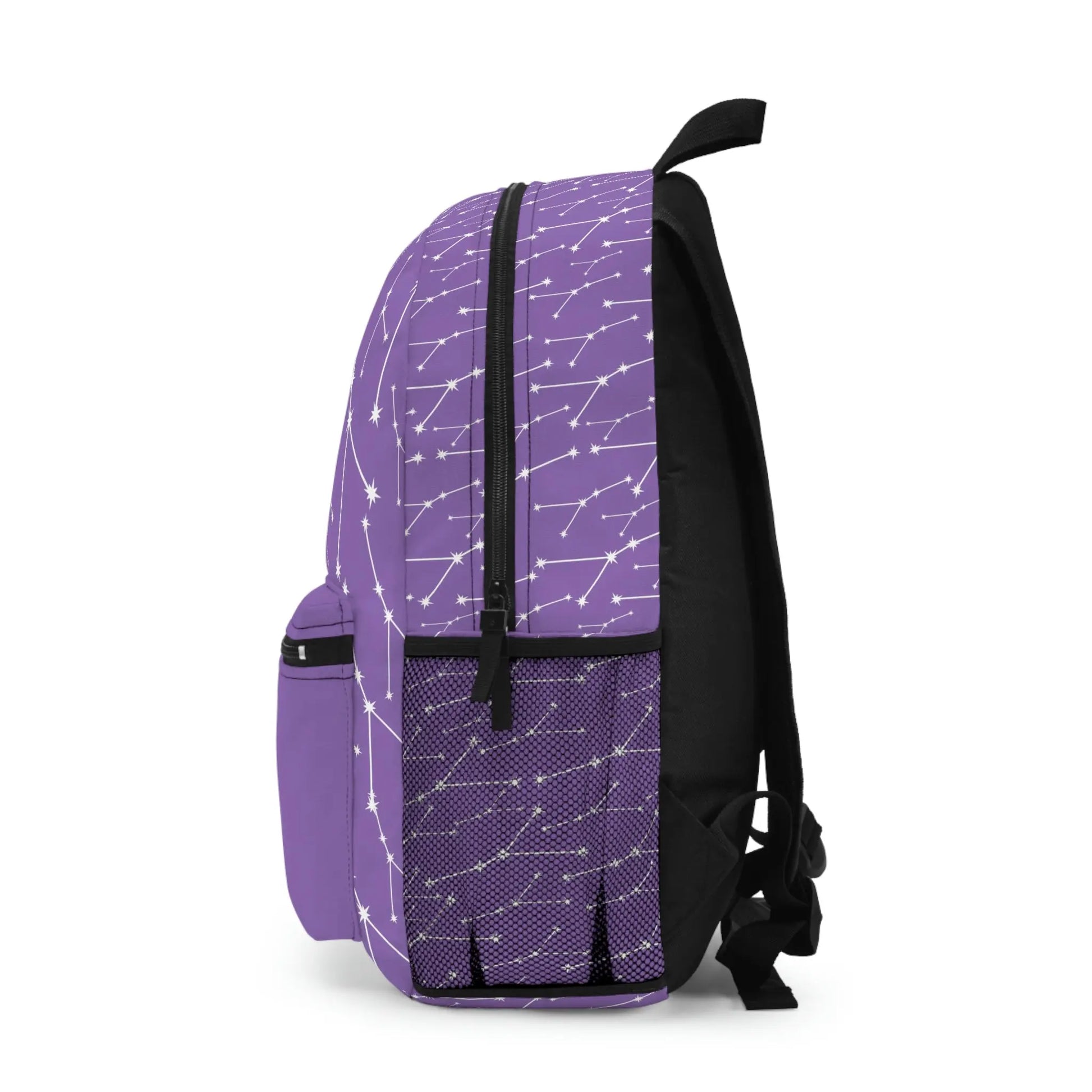 Purple Cancer Zodiac Backpack - Left side profile showing the full constellation pattern.