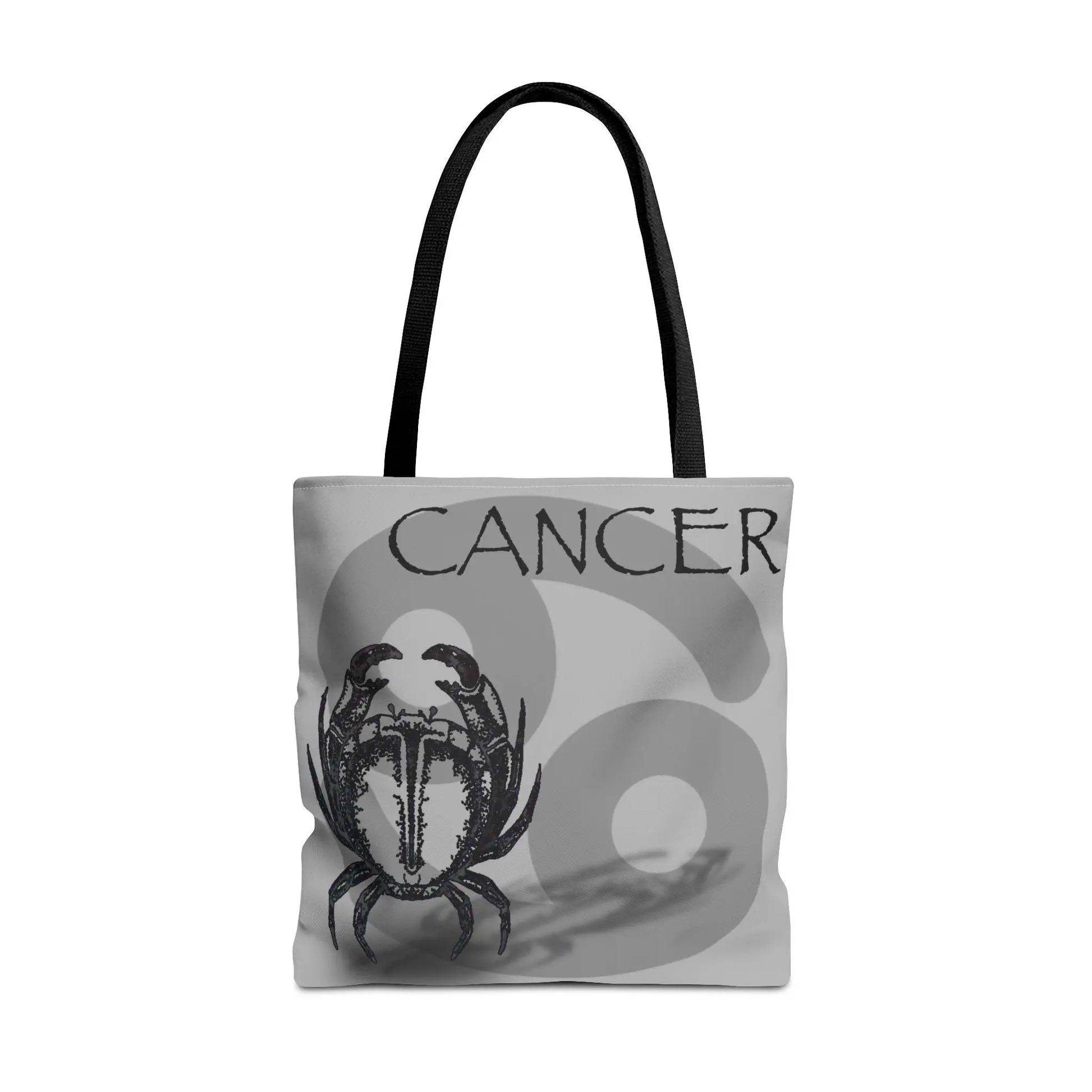 Front View: Cancer Zodiac Tote Bag - Front view showing the crab emblem on a gray canvas.