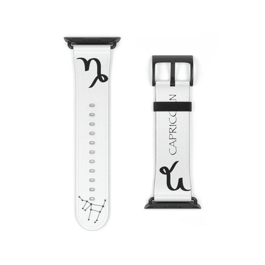 White Capricorn Zodiac Yang Watch Band with a Black buckle.