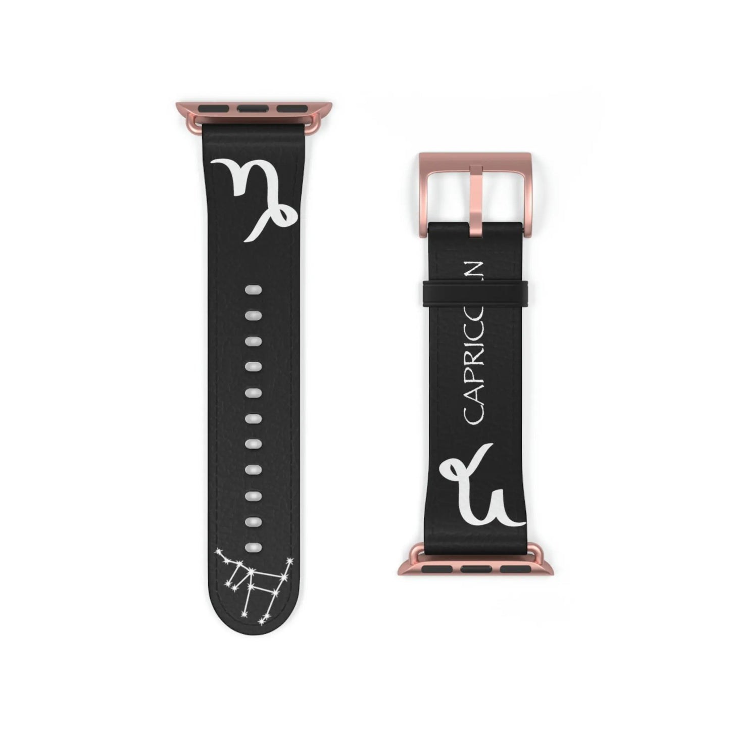 Black Capricorn Zodiac Yin Watch Band with a Rose Gold buckle.