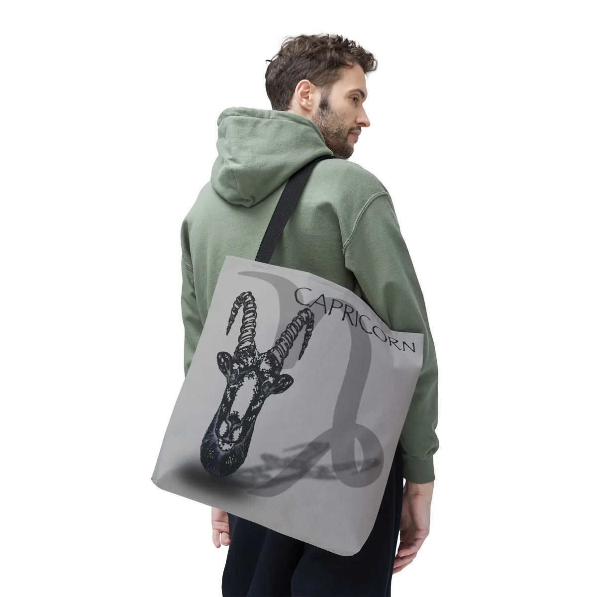 Capricorn zodiac tote bag with goat head design, astrology-themed accessory for daily use