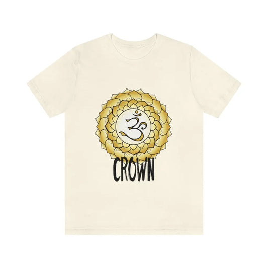 Crown Chakra T-Shirt in violet on a flat background, showcasing the vibrant Sahasrara symbol.