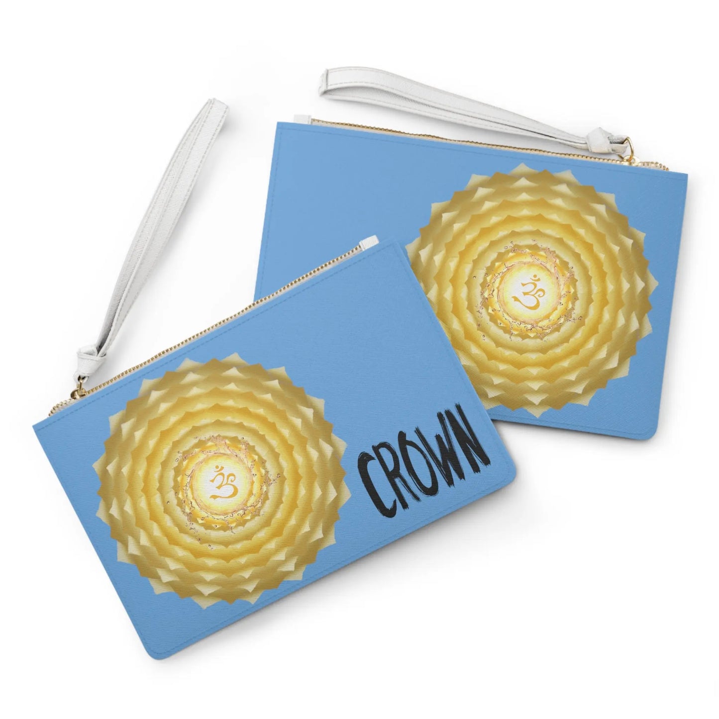 Crown Chakra Clutch - Front and back comparison on a white background.