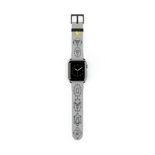 Crown Chakra band shown attached to an Apple Watch face.