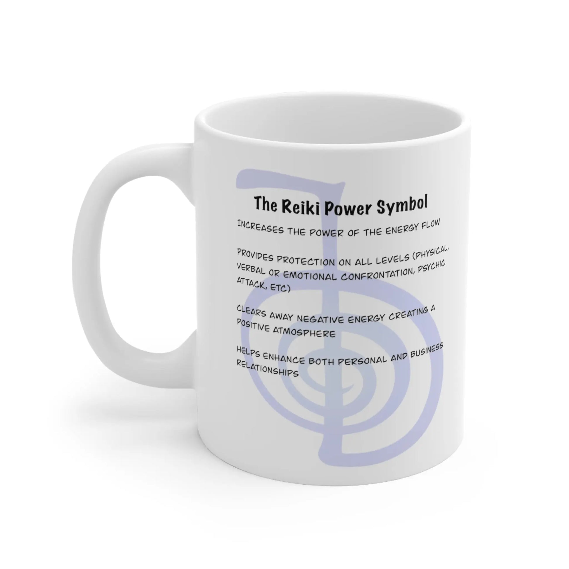 Cho Ku Rei Reiki Mug - Right side showing the Power Symbol and its benefits.