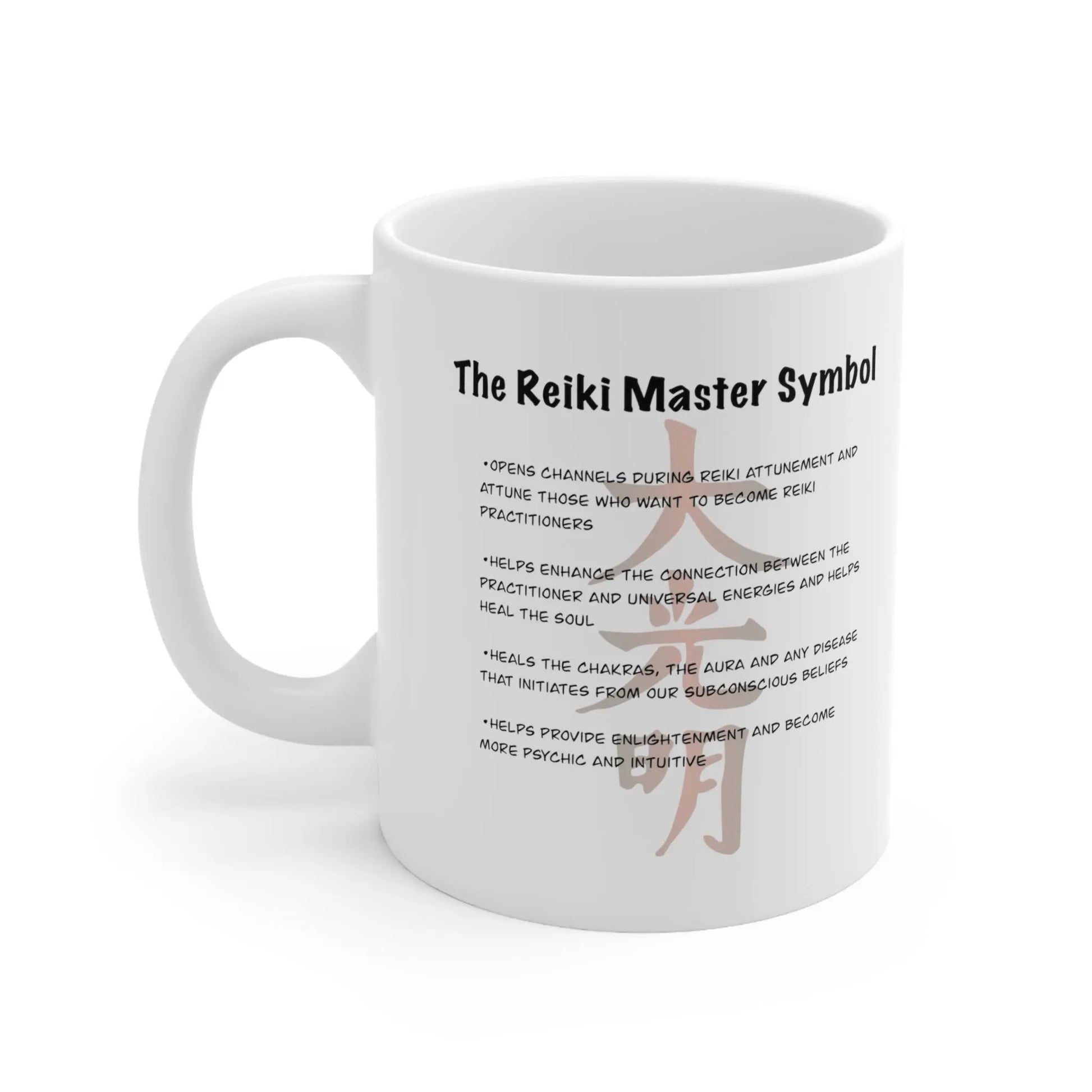 Dai Ko Myo Reiki Mug - Right side showing the Master Symbol and its benefits.