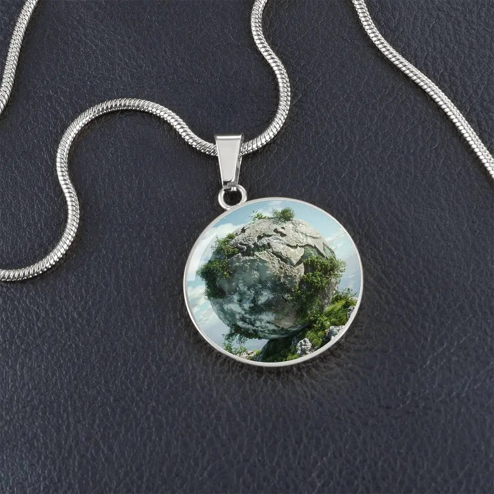 Silver Earth Element Necklace shown in a lifestyle setting.