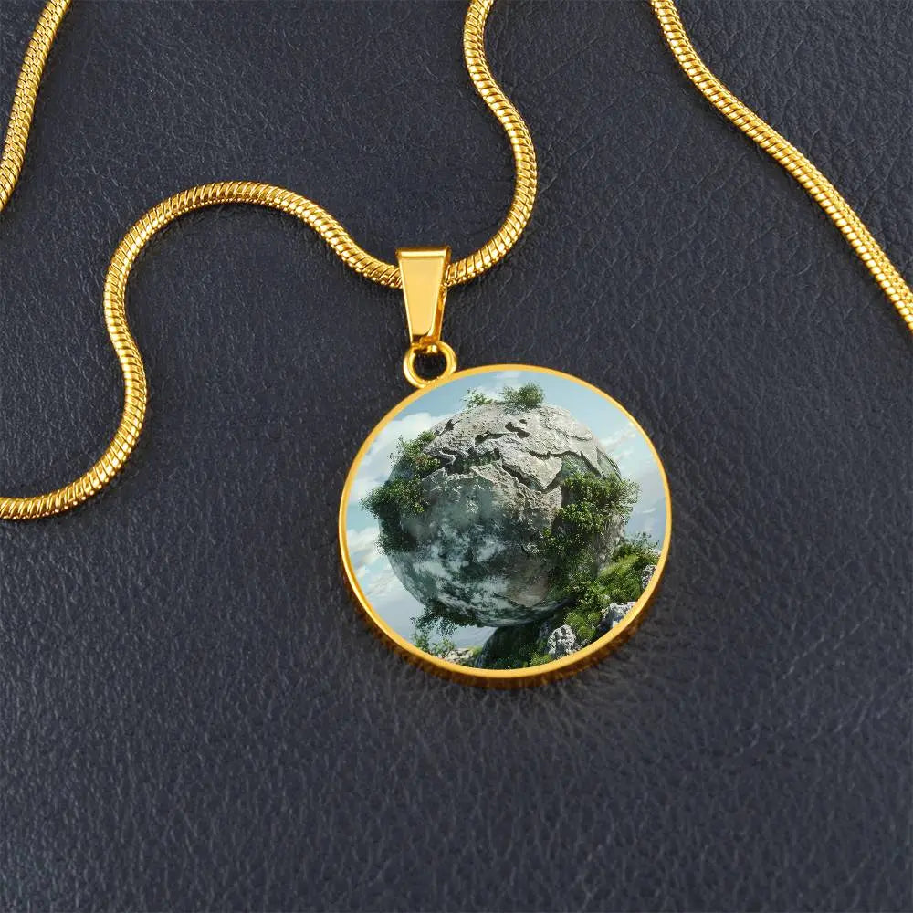 Gold Earth Element Necklace shown in a lifestyle setting.