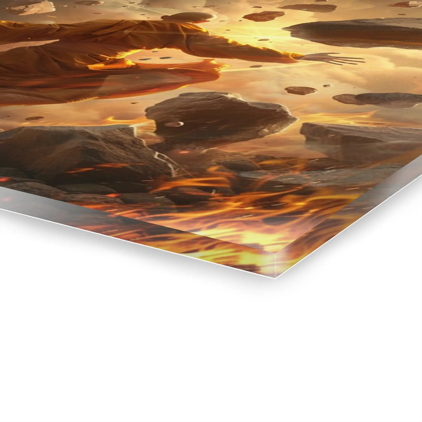 Close-up of the rounded corners and 1/4-inch depth of the "Art of Earth" acrylic wall art.