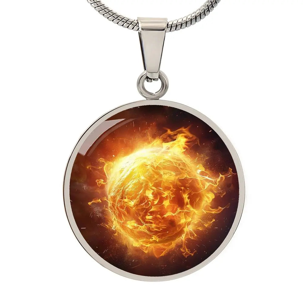 Silver Fire Element Pendant Necklace on a white background.