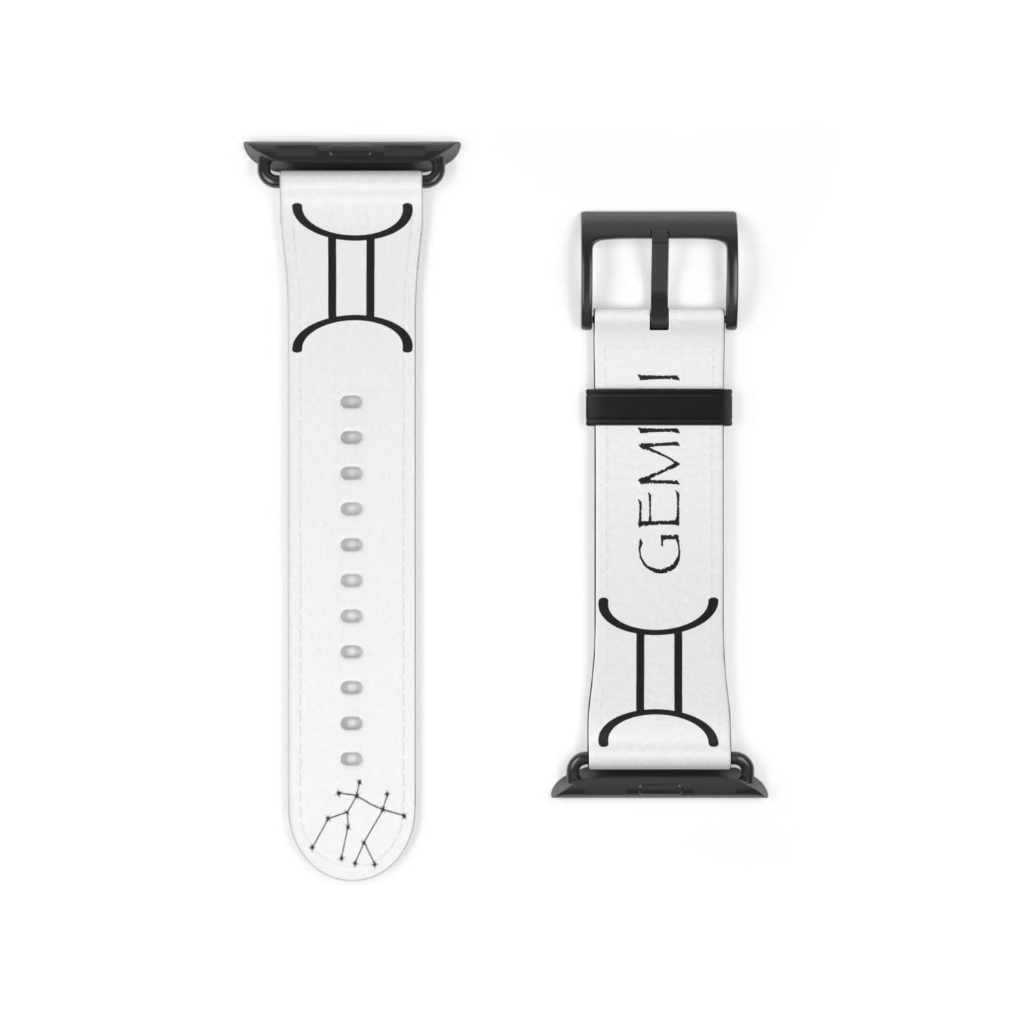 White Gemini Zodiac Yang Watch Band with a Black buckle.