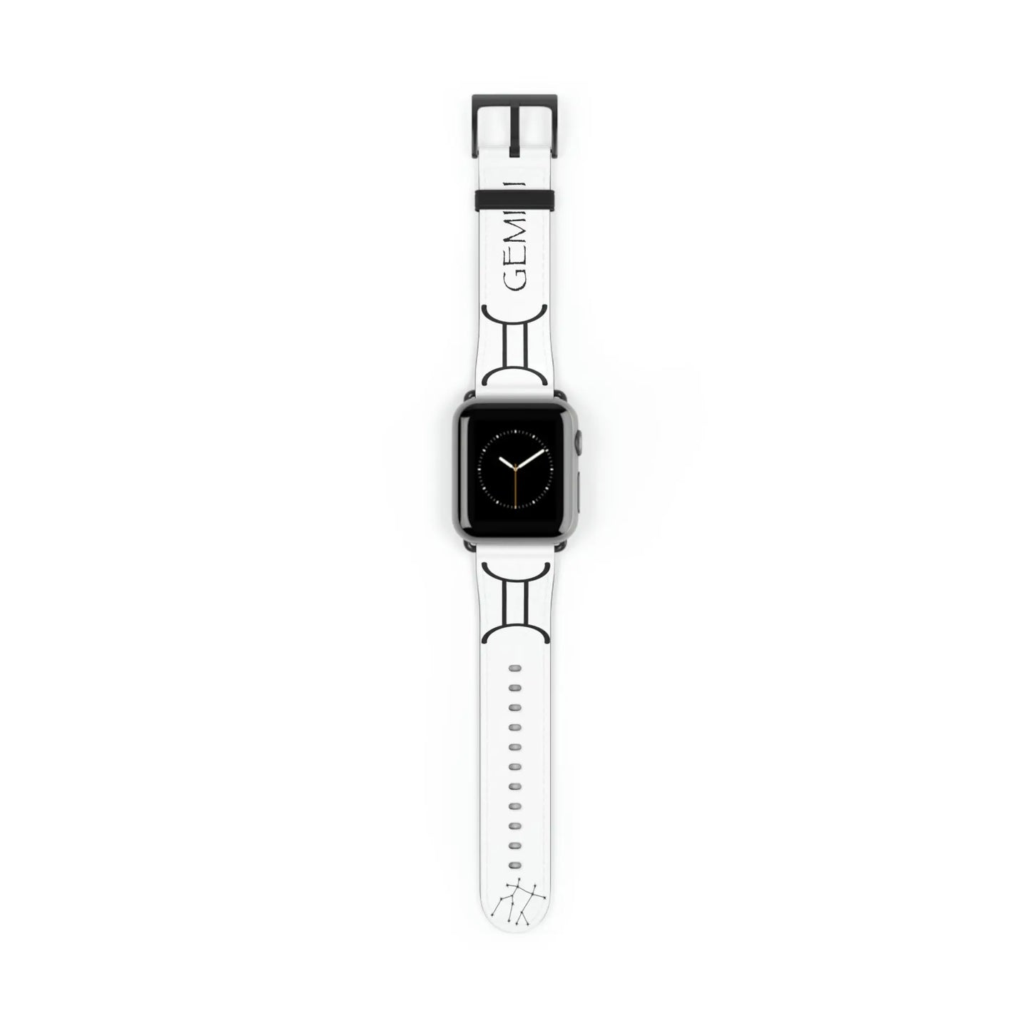 The white Gemini Yang band shown on an Apple Watch.