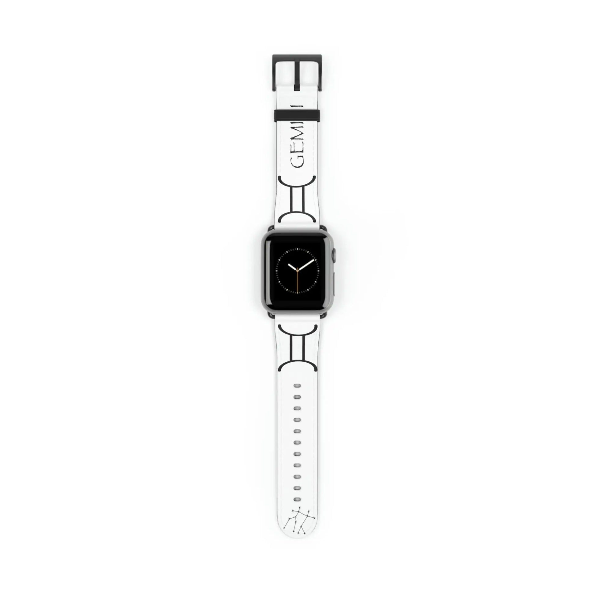 The white Gemini Yang band shown on an Apple Watch.