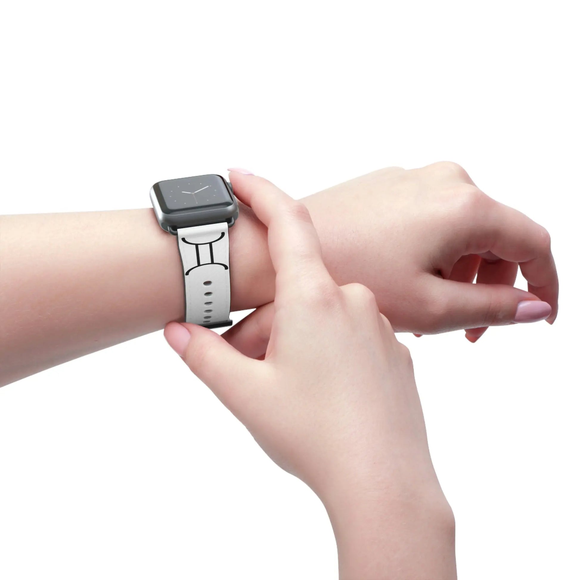 Person wearing the white Gemini Yang watch band.