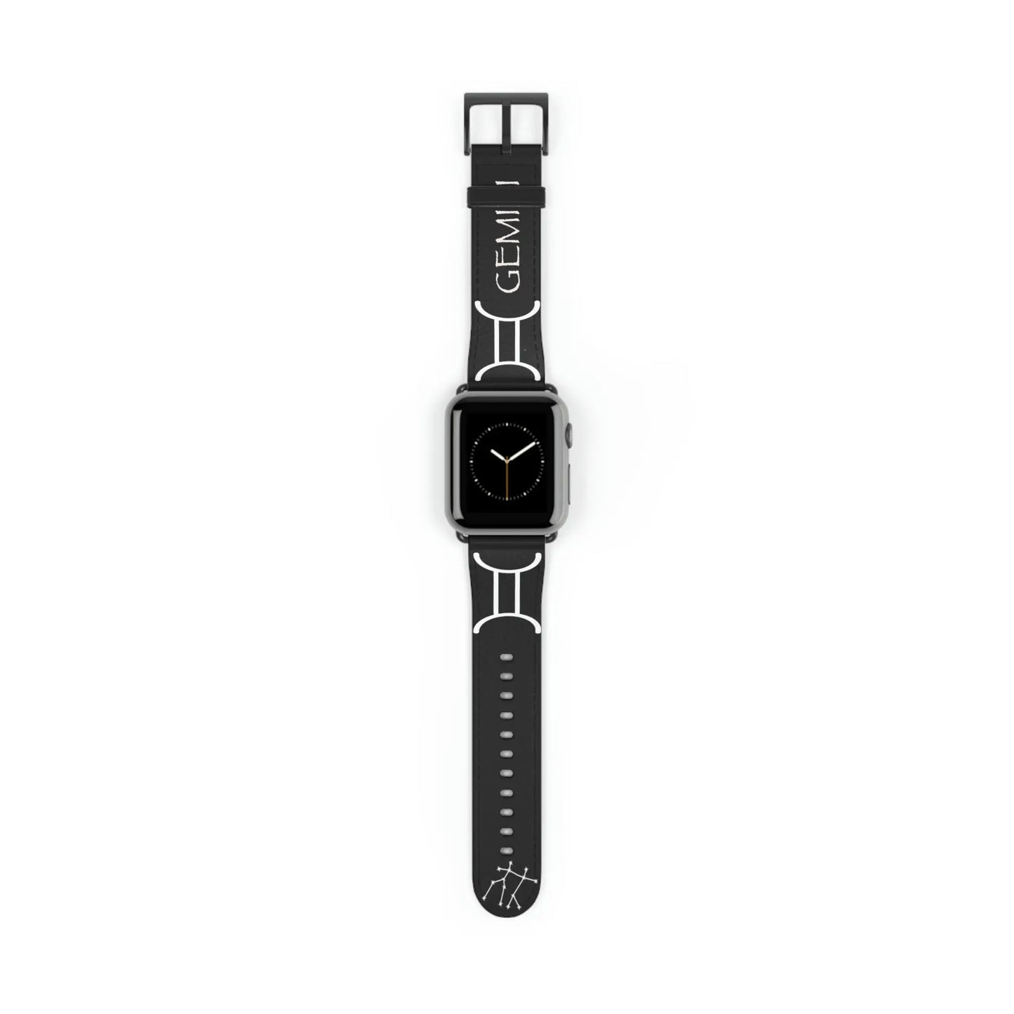 The black Gemini Yin band shown on an Apple Watch.