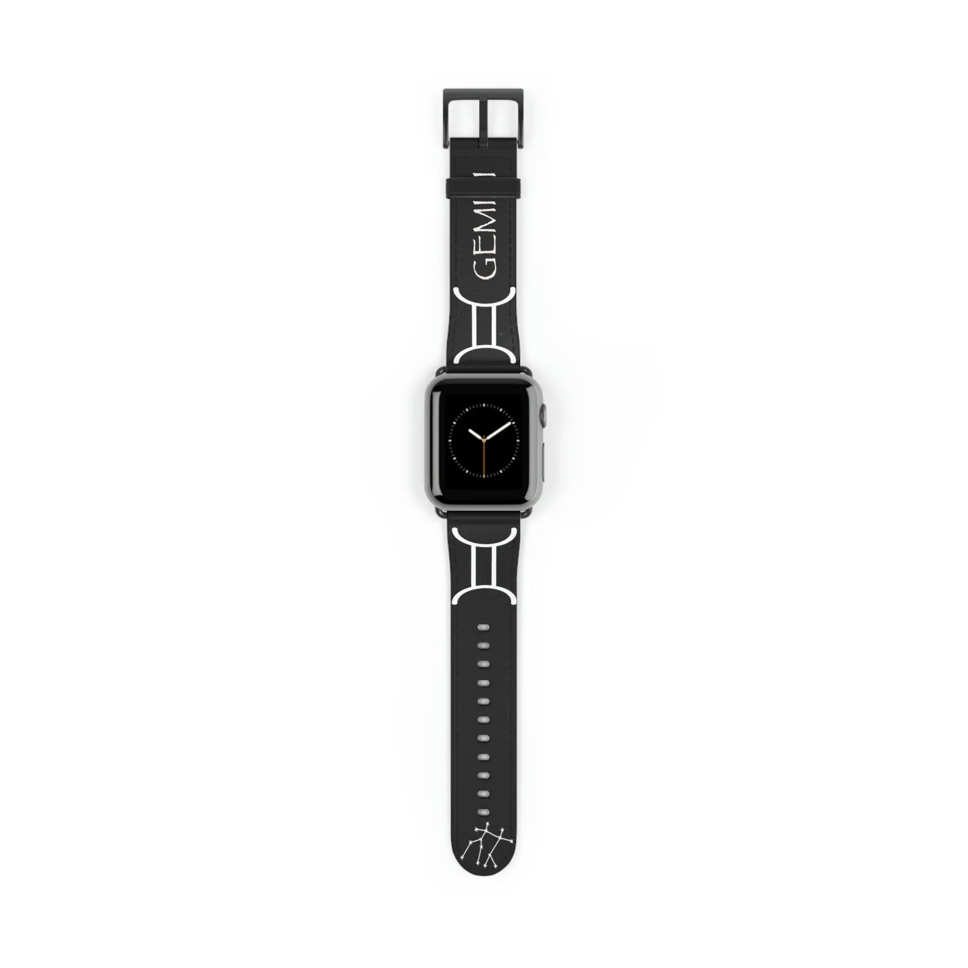 The black Gemini Yin band shown on an Apple Watch.