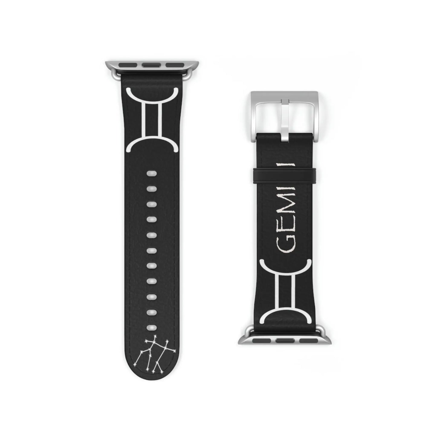 Black Gemini Zodiac Yin Watch Band with a Silver buckle.