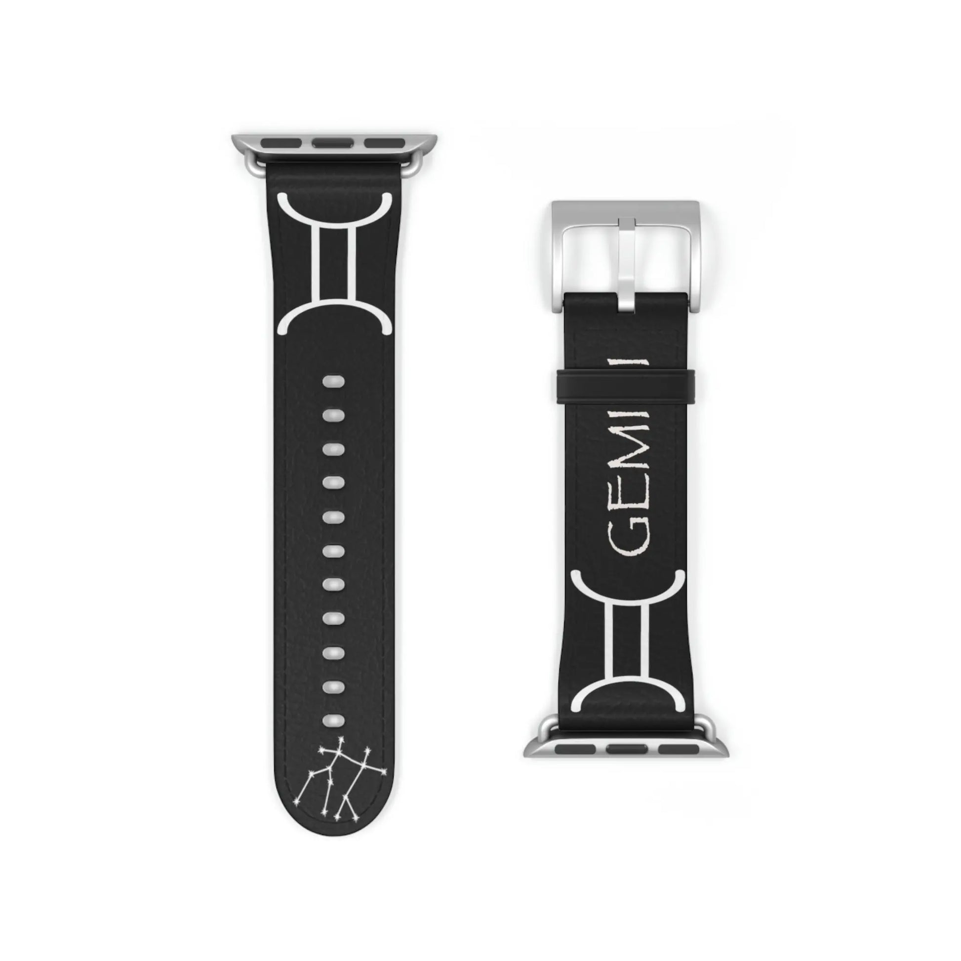 Black Gemini Zodiac Yin Watch Band with a Silver buckle.
