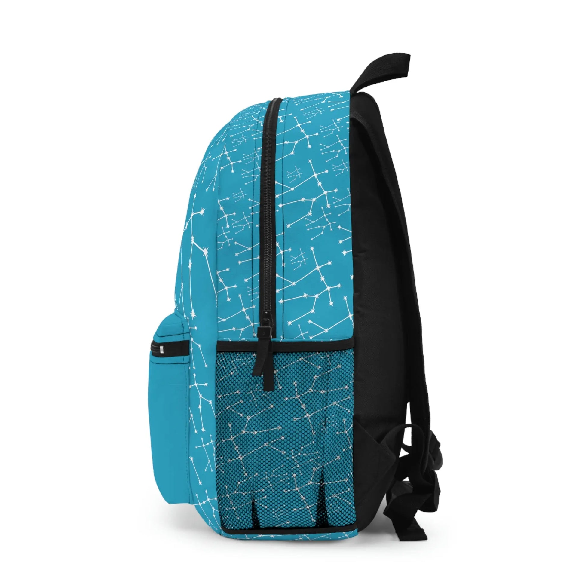 Light blue Gemini Zodiac Backpack - Left side profile showing the full constellation pattern.
