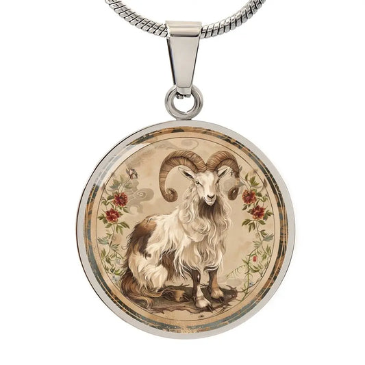 Silver Chinese Zodiac 'Year of the Goat' Pendant Necklace on a white background.