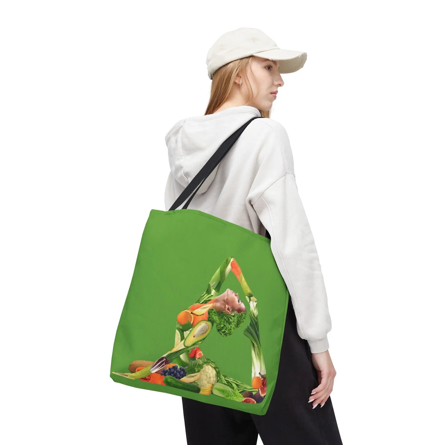 Green Veggie Woman Tote Bag | Plant-Based Art Grocery Bag for Conscious Living Printify