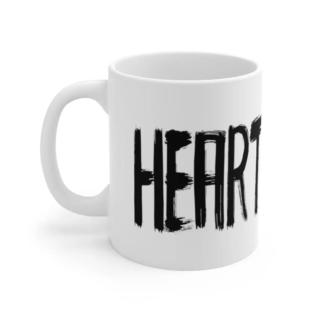 Heart Chakra Mug - Right side with "HEART" text, clean white background.