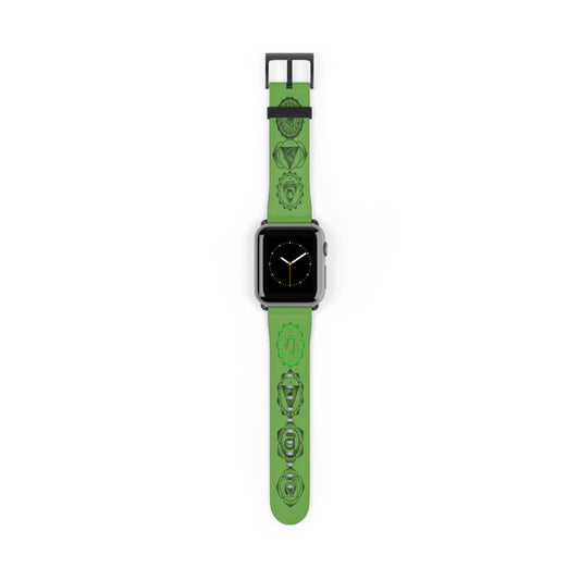Heart Chakra band shown attached to an Apple Watch face.