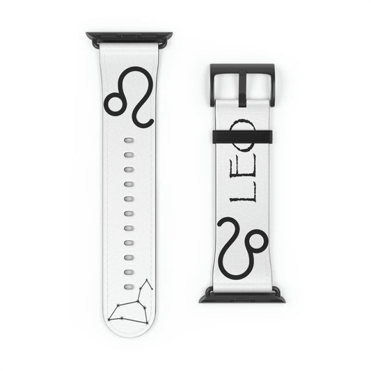 White Leo Zodiac Yang Watch Band with a Black buckle.