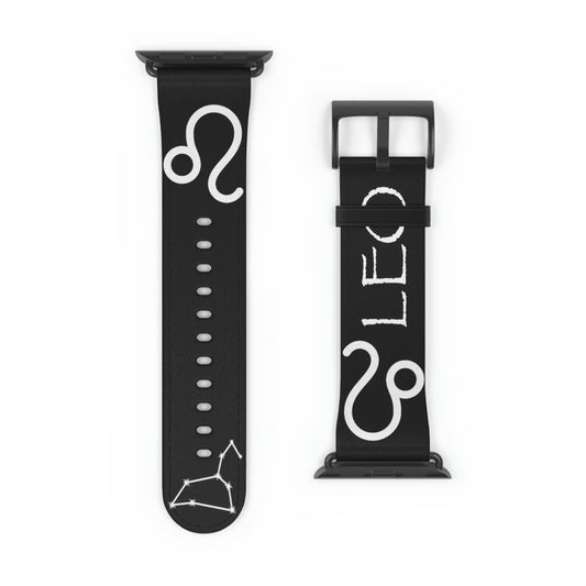 Black Leo Zodiac Yin Watch Band with a Black buckle.